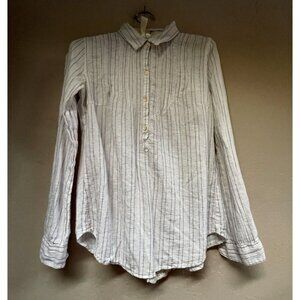 Isabelle Sinclair Womens Linen Blend Button Up Shirt Top XS White Striped Casual